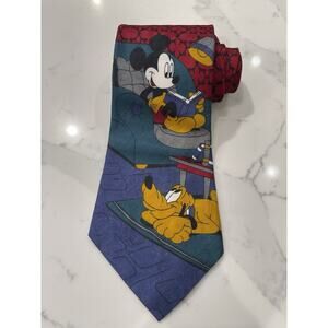 Vintage Disney Mickey Mouse and Pluto Reading Polyester Tie 56 x 4.25 Collector